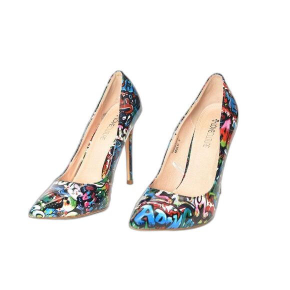 Love Culture Graffiti Heel Patent Leather Stiletto Heel Size 4.5" Size 9 - Picture 5 of 5